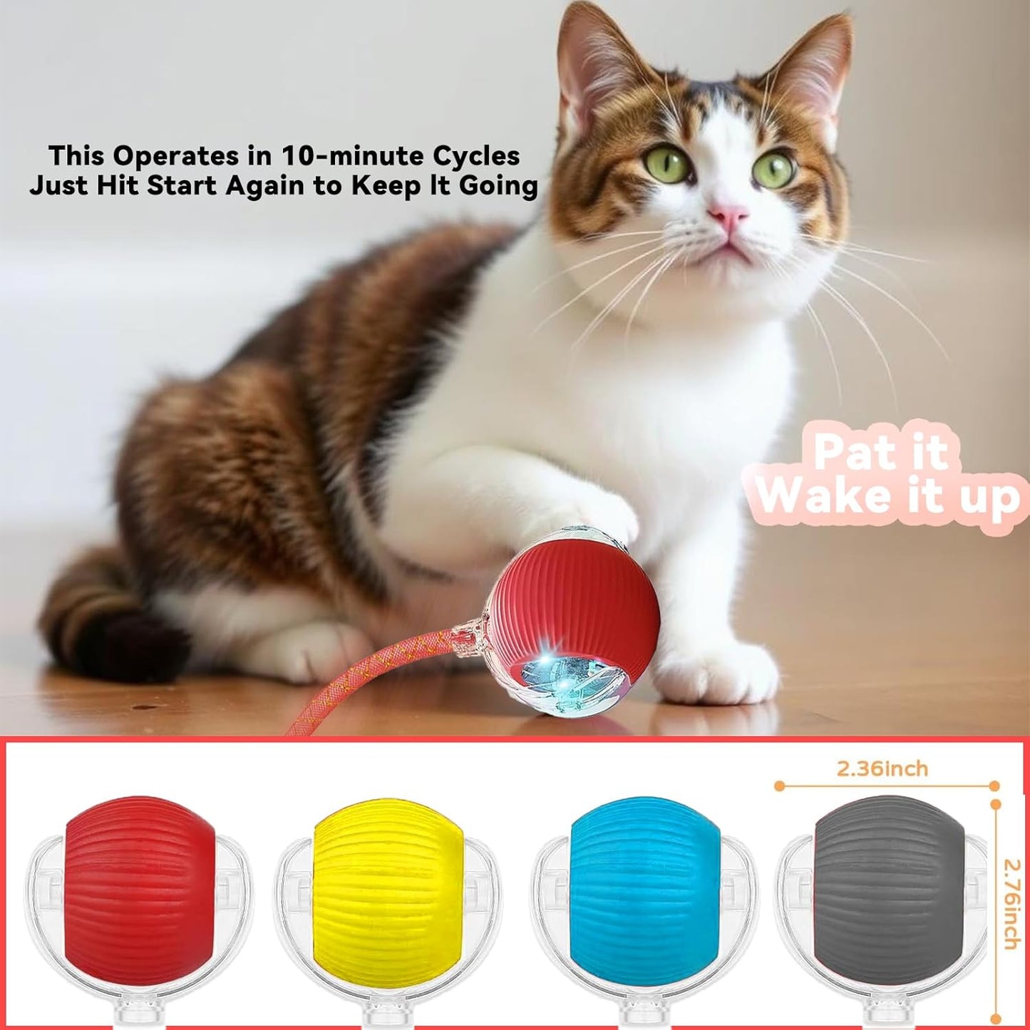 Interactive Cat Toys for Indoor Cats, Automatic Cat Toy with Elastic Mesh Tail, Electric Rolling Ball on Carpet, Chirping and Motion Activate Cat (Gray)