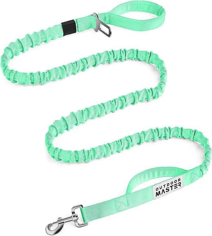 OutdoorMaster Bungee Dog Leash, Heavy Duty Dog Leash with Shock Absorption, 2 Padded Handles Training Leash, Improved Dog Safety and Comfort - Green Upgraded, 6FT
