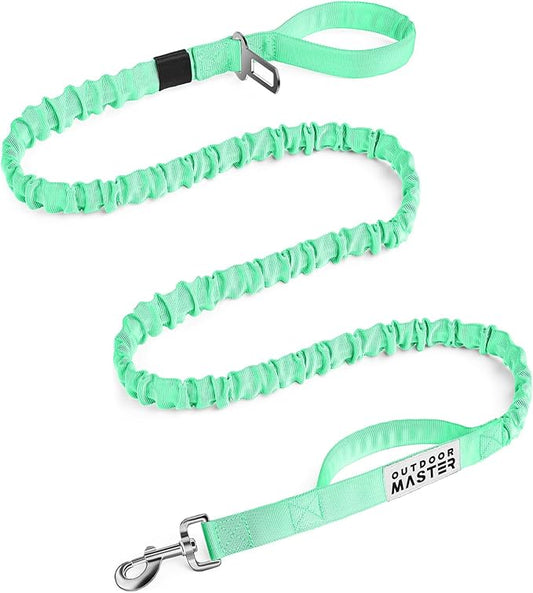 OutdoorMaster Bungee Dog Leash, Heavy Duty Dog Leash with Shock Absorption, 2 Padded Handles Training Leash, Improved Dog Safety and Comfort - Green Upgraded, 6FT