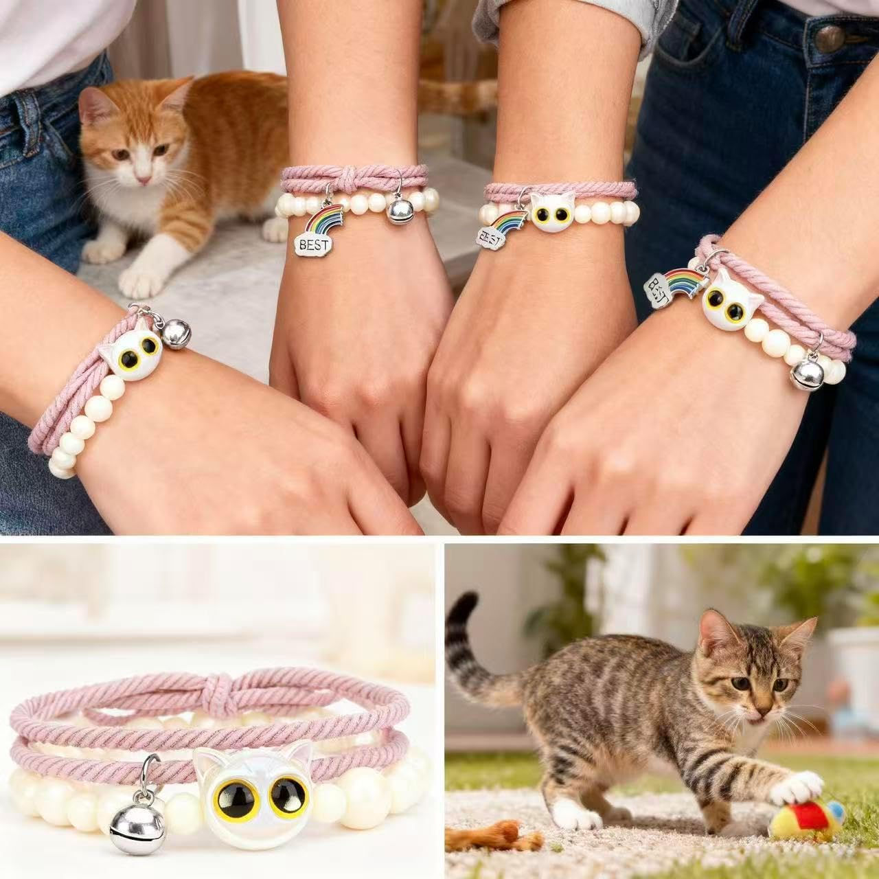 LINGYUAN 2 PCS Pet Memorial Gifts for Cats, Rainbow Bridge Bracelet for Beloved Cat Loss of Pet Remembrance Gifts
