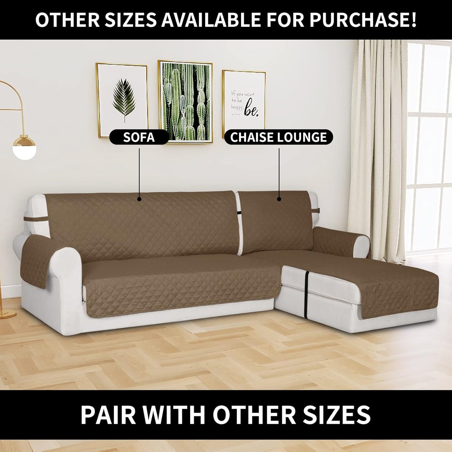 Easy-Going Reversible Chaise Lounge Couch Cover Water Resistant Sofa Cover Sectional L Shaped Sofa Slipcover with Adjustable Straps Furniture Protector for Dogs (115X34 in, Camel/Camel)