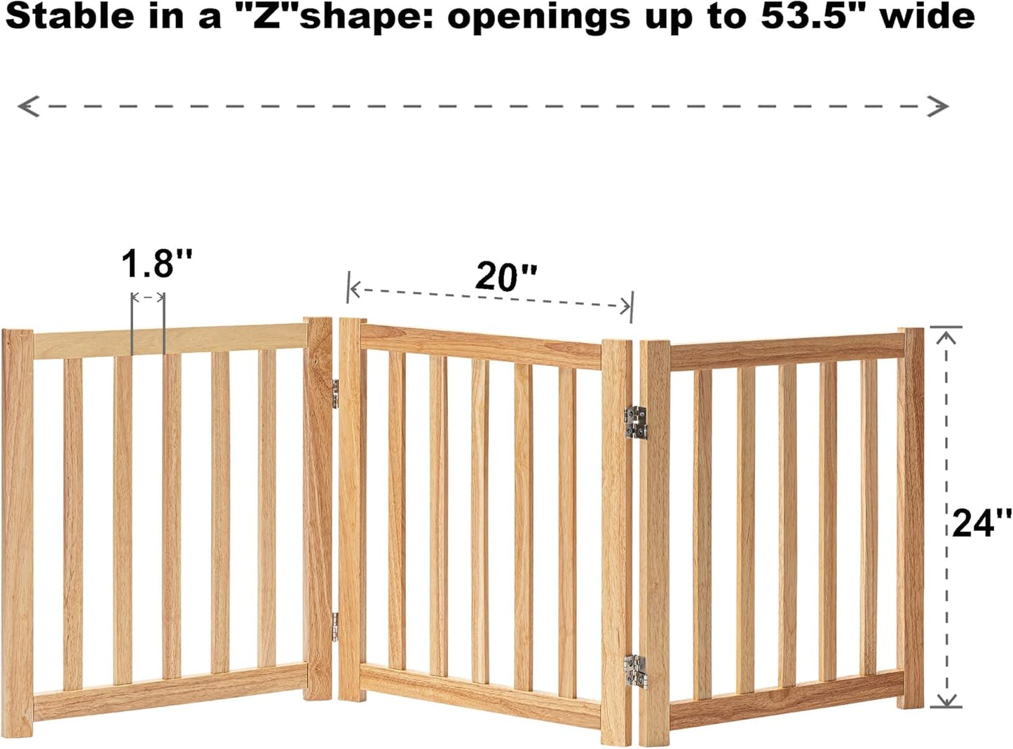LZRS 3-Panel Wooden Free Standing Foldable Dog Gate Indoor – 24" High,Step-Over Safety Pet Gate for Doorways, Stairs, Hallways, Indoor Dog Barrier for Small to Medium Dogs & Puppies, Natural