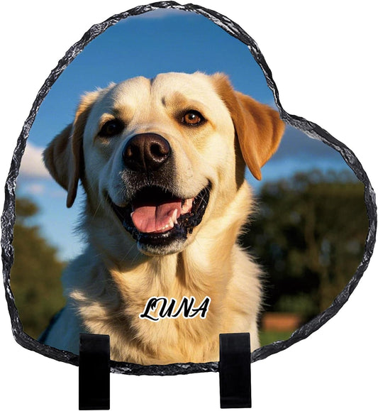 Bemaystar Customized Rock Slate Photo Frame- Personalized Picture Memorial Plaque, Creative Heart Shaped Picture Frame Gift for Couples Families Friends 7.9x7.9