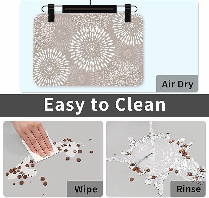 Quick-Dry Absorbent Dog Food Mat 12x18 Inch Retro Modern Geometric Aesthetic Non-Slip Pet Cat Feeding Mat with Waterproof Backing Training Mat for Pets（Khaki）