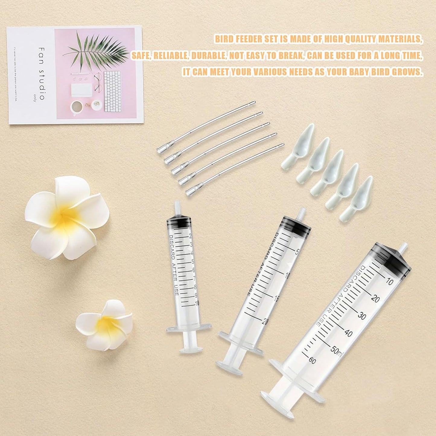 Baby Bird Feeding Syringe Set, Pet Parrot Milk Feeding Syringe with Tubes, Parrot Feeding Tubes Measuring Tools for Feeding Pets Scientific Industrial Labs… (10ml+20ml+60ml)