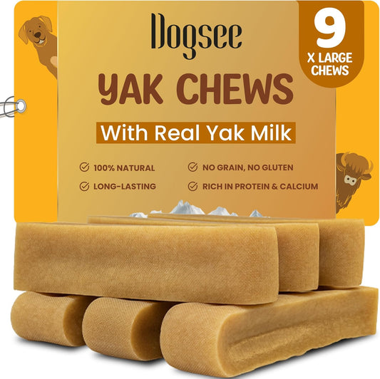 Dogsee Original Himalayan Yak Cheese Chews (XL - 9 Pieces) | Rawhide-Free | Long-Lasting | Fights Plaque & Tartar | Helps Clean Teeth