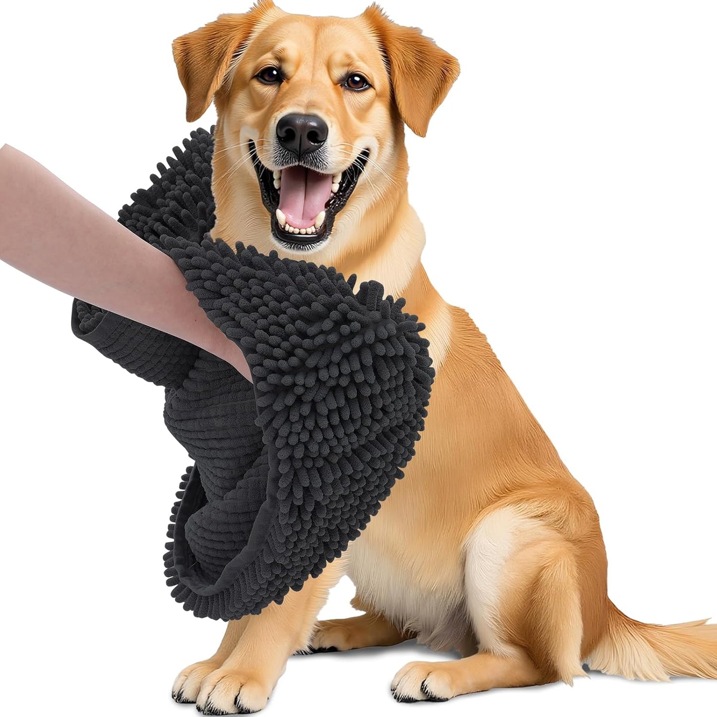 OLANLY Chenille Dog Bath Towel 31x13, Ultra Absorbent Quick Dry Pet Towel, Extra Soft Washable Plush Towel for Large Dogs & Puppies, Indoor Outdoor Use, Dark Grey