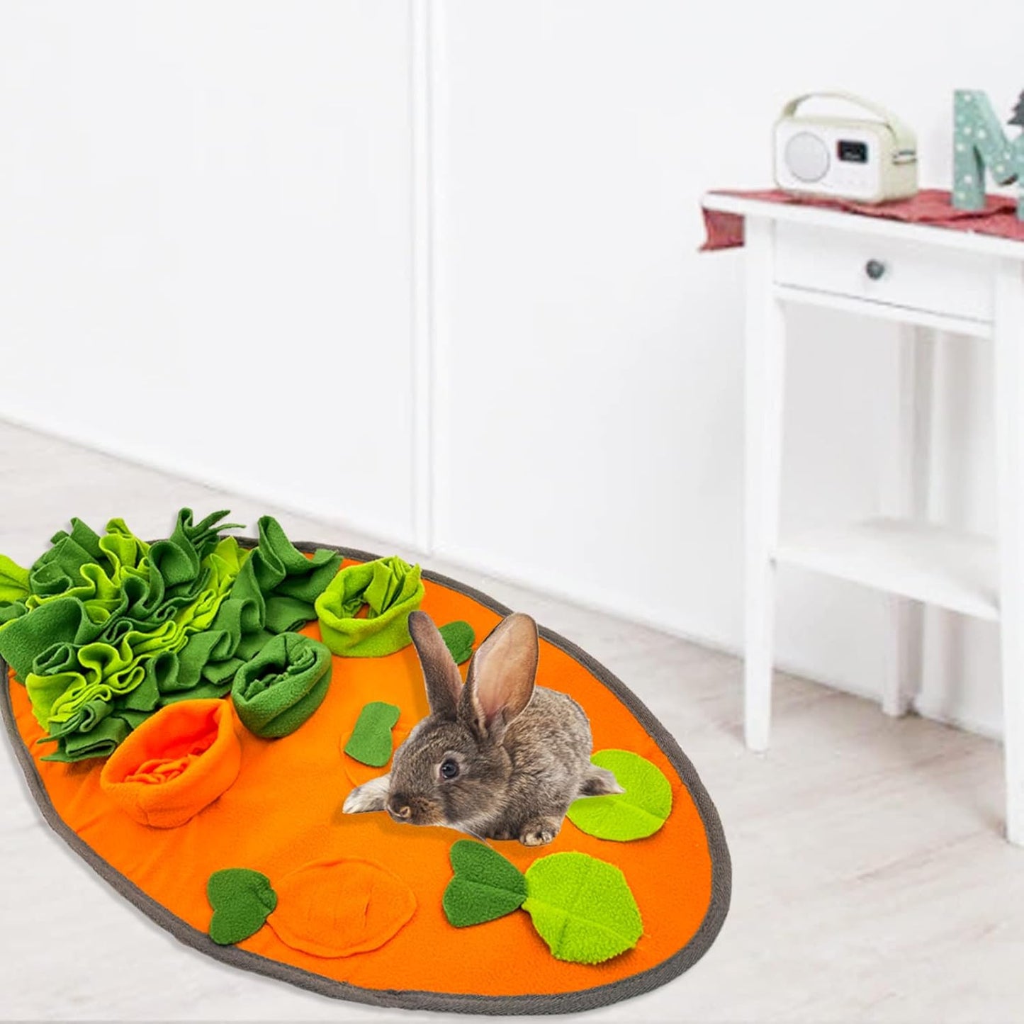 HERCOCCI 30" x 16" Large Rabbit Foraging Mat Toys with Fixing Handle, Washable Polar Fleece Feeding Mat Fun Game Interaction Treat Dispenser for Rabbit Bunny Guinea Pigs Chinchillas Ferrets