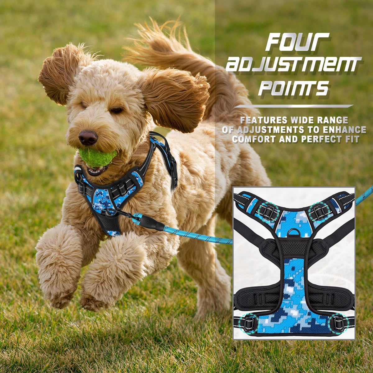 BARKBAY No Pull Dog Harness Front Clip Heavy Duty Reflective Easy Control Handle for Large Dog Walking(Blue camo,XS)