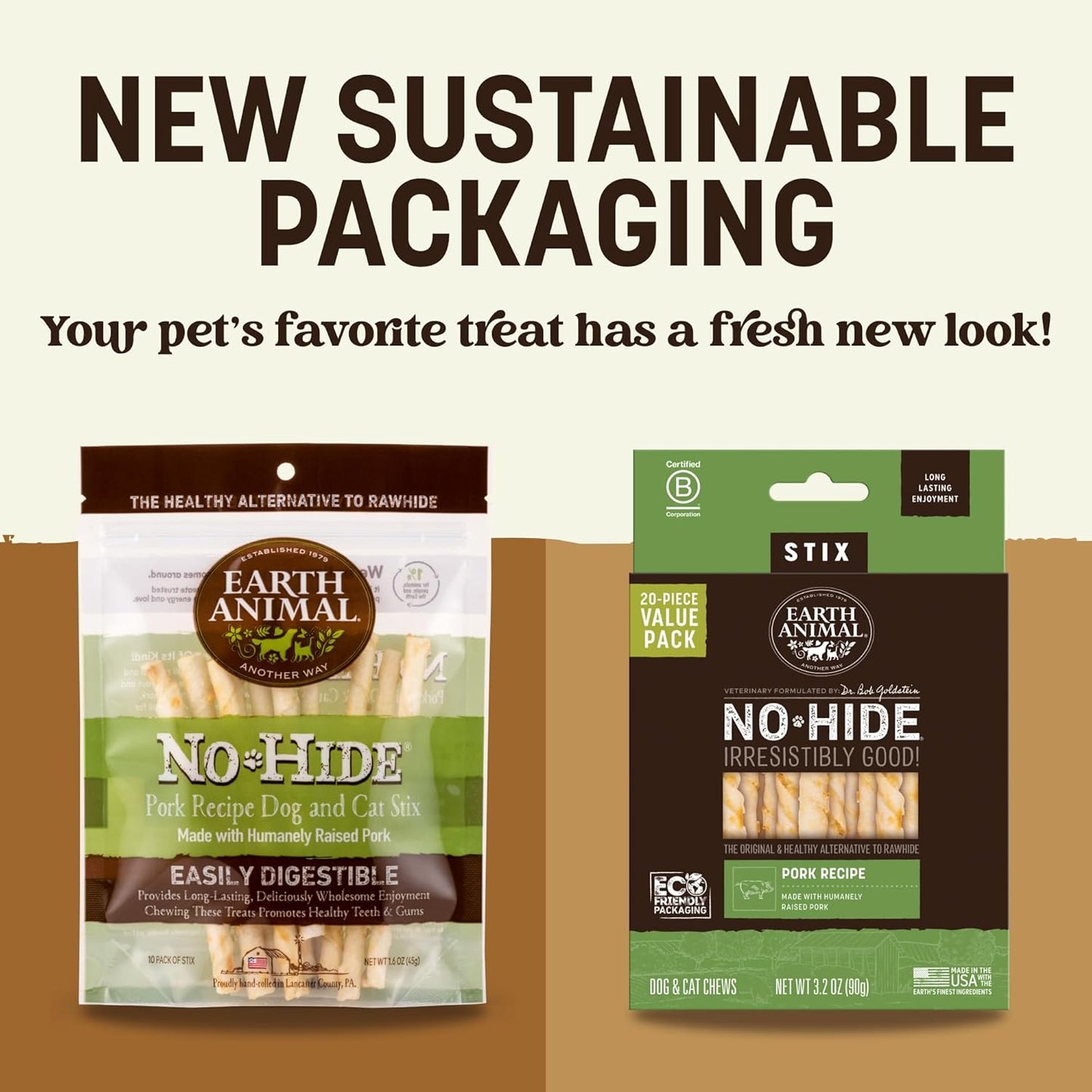 Earth Animal No-Hide Stix Pork Recipe Natural Rawhide Alternative Dog & Cat Chews - 80 Count Extra Value Pack