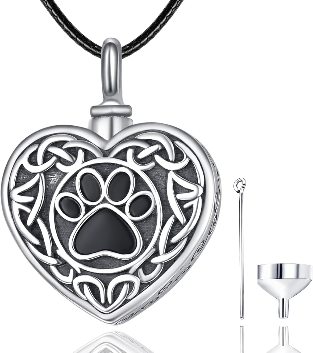 Dreamboat Pet Urn Necklace for Dog Cat Ashes 925 Sterling Silver Paw Print Cremation Keepsake Pendant Celtic Knot Memorial Jewelry Gifts for Women Men