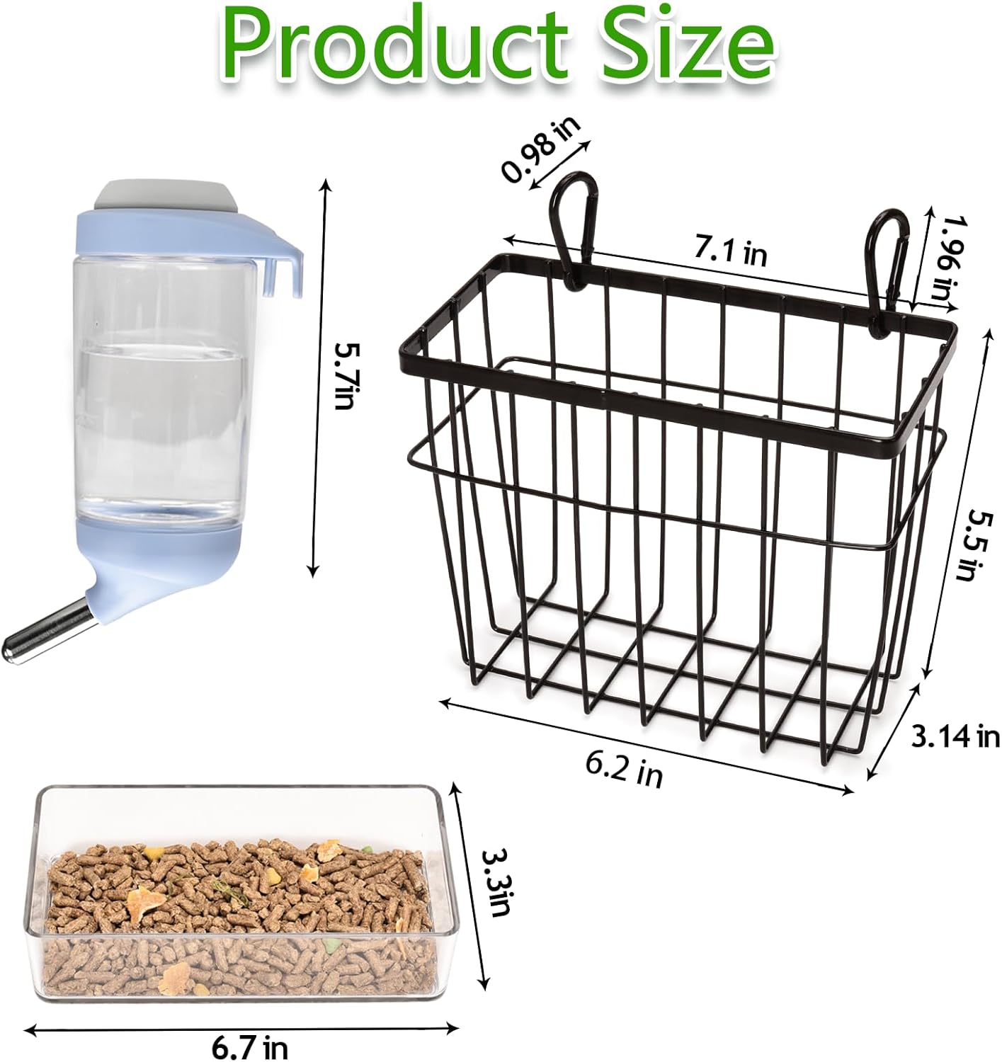 SANGLE SOPFFY Rabbit hay Feeder Small Animal Feeding Set with 350ml Water Bottle, Hay Rack, Pellet Dish for Guinea Pigs, Chinchillas, Bunny- Multifunctional Pellet Food Bowl Dispenser