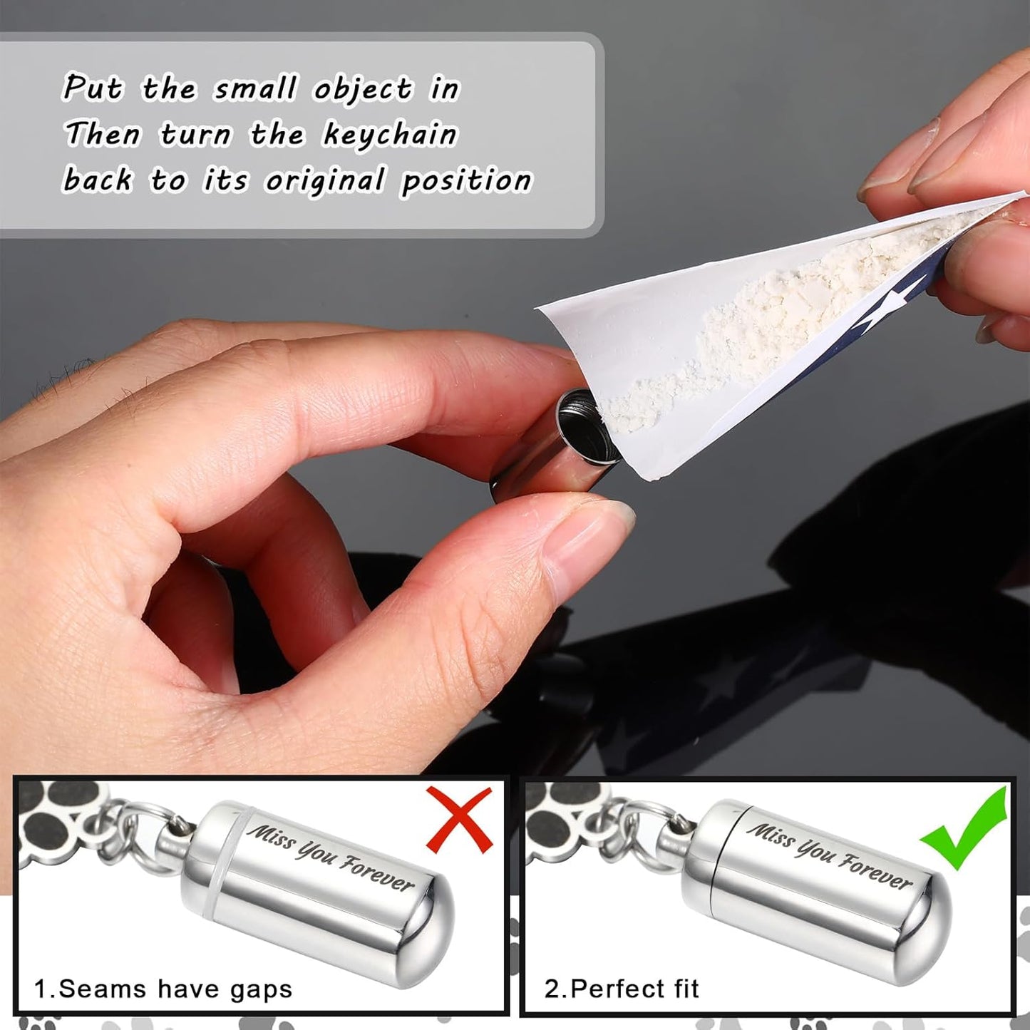 Kigeli 4 Pcs Pet Ashes Keepsake Keychain for Dog Pet Ashes Urn with 4 Pcs Filling Tools Memorial Cylinder Cat Cremation Jewelry Pend Paw Print Urn Pendant 2 Styles