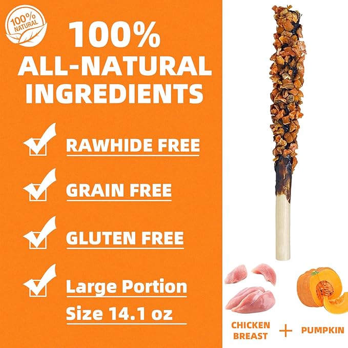 Chicken Wrapped Sticks Pumpkin Dog Treats,14.1oz Rawhide Free Natural Dental Chews,Dog Training Treats, Teeth Cleaning