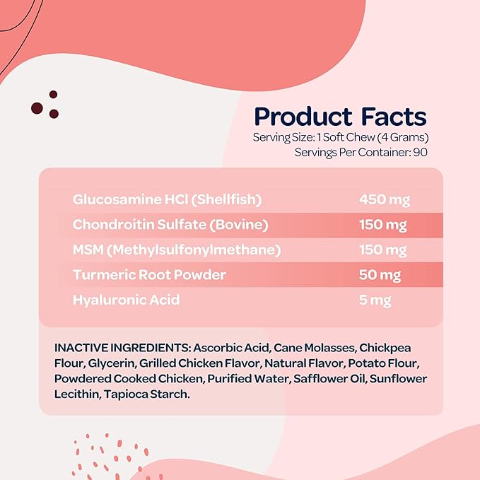 Hip and Joint Chews for Dogs | Dog Glucosamine Chews for Comfort & Mobility with Chondroitin MSM & Turmeric | Dog Joint Supplement for All Ages & Sizes | NASC Certified & Made in The USA | 90 Chews