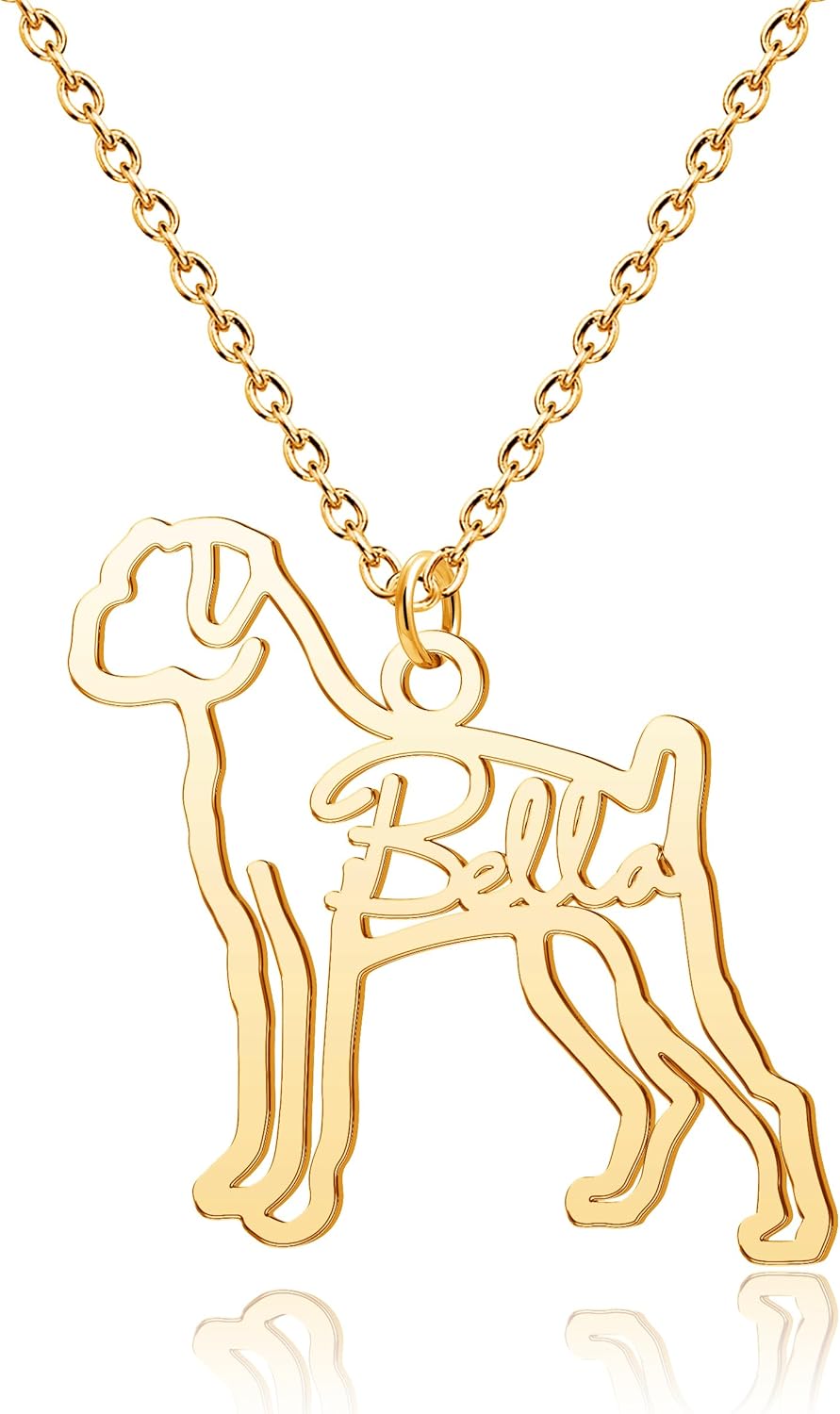 CoolJewelry Custom Dog Breeds Portrait Cat Pet Memorial Name Necklace Dainty Animal Pendant Chain Personalized Jewelry Remembrance Gifts for Dog Lover Women Girls