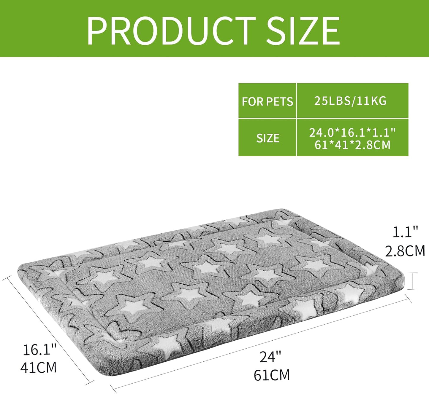 EMPSIGN Dog Crate Pad - Reversible Kennel Mat (Cool & Warm), Machine Washable, Cozy Star Pattern Sleeping Pad for Small Medium Large Dogs, All-Season Pet Bed, Suitable for 24"x18" Dog Crate, Grey