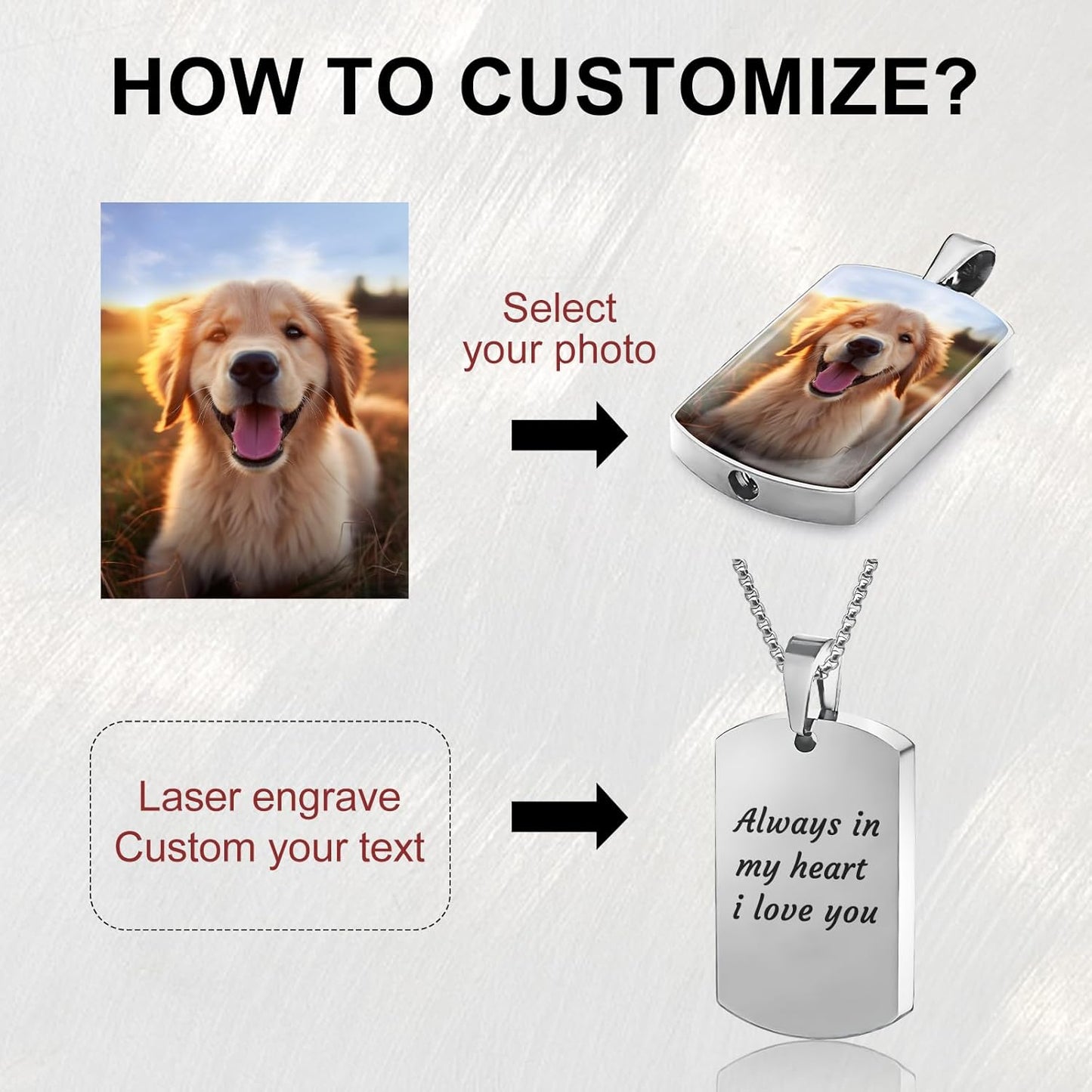 Funnylife Personalized Pet Urn Necklaces for Dog Cat Ashes Custom Photo Text Stainless Steel Cremation Ash Memorial Jewelry Pet Loss Sympathy Gift