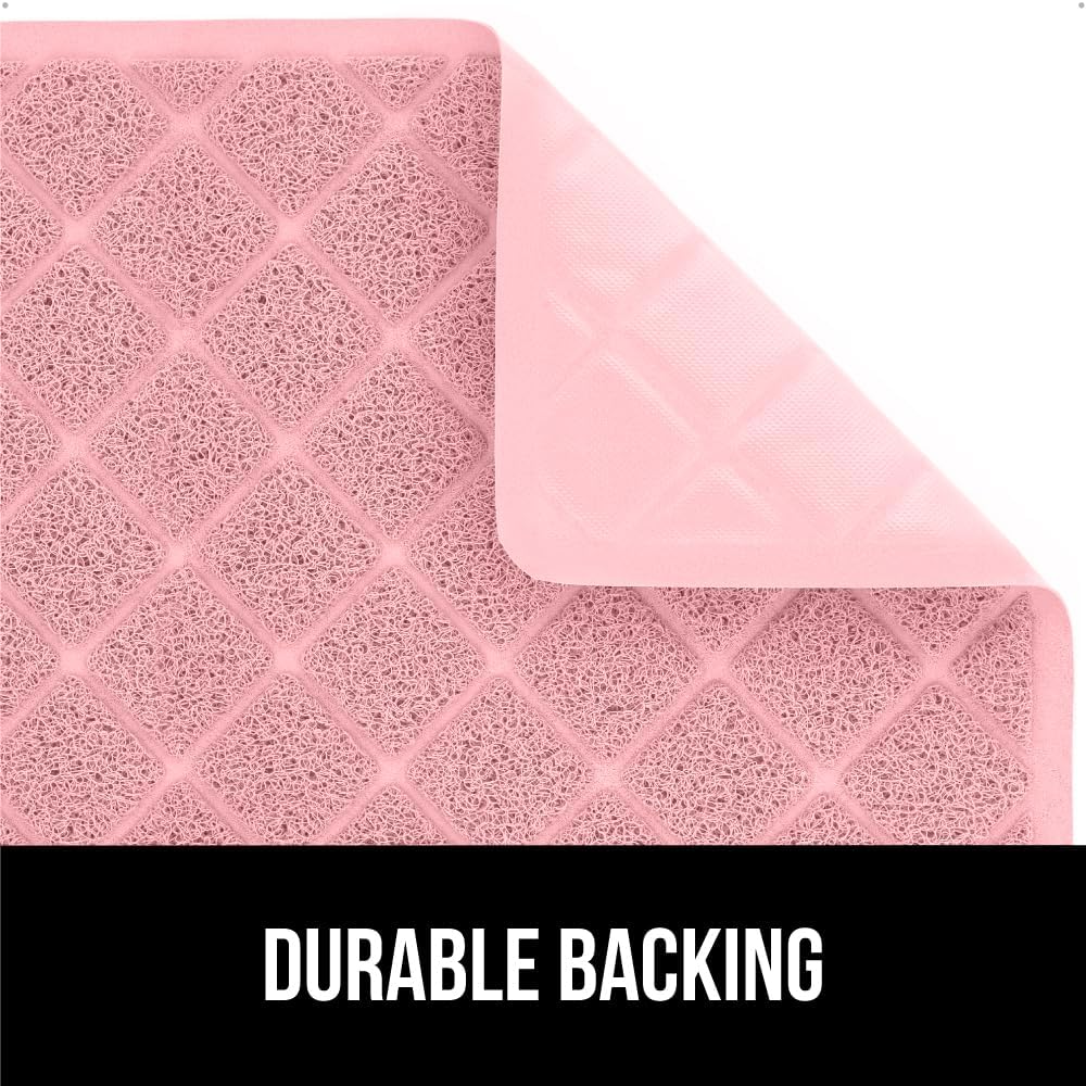 GORILLA GRIP Cat Litter Box Mat, Water Resistant, US Designed Kitty Litter Trapping Mats, Easy to Clean, Scatter Control, Less Mess and Clean Floors, Kitten Supplies for Indoor Cats, 24x17 Light Pink