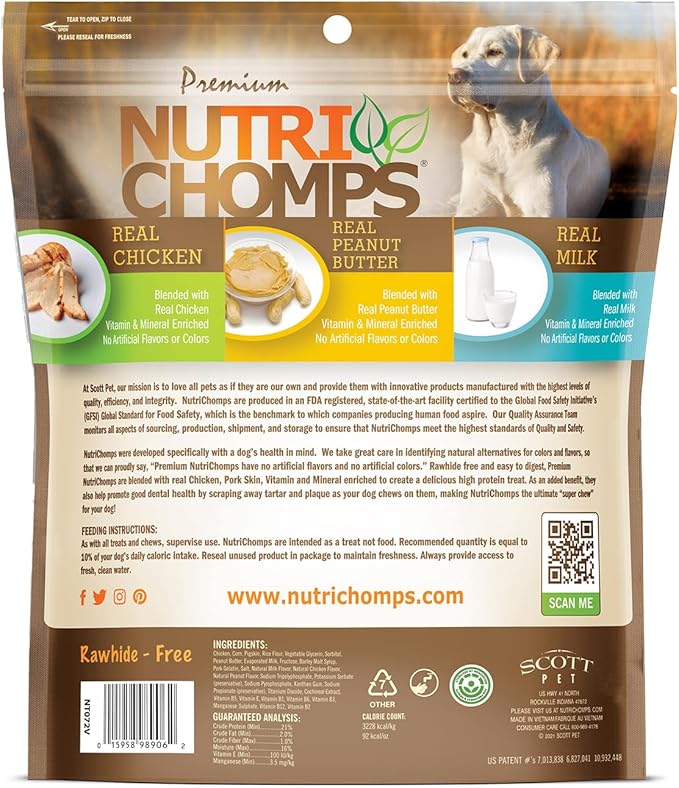 NutriChomps Dog Chews – 6-inch Twists, Easy to Digest, Rawhide-Free Dog Treats, Healthy, 12 Count, Real Chicken, Peanut Butter and Milk flavors