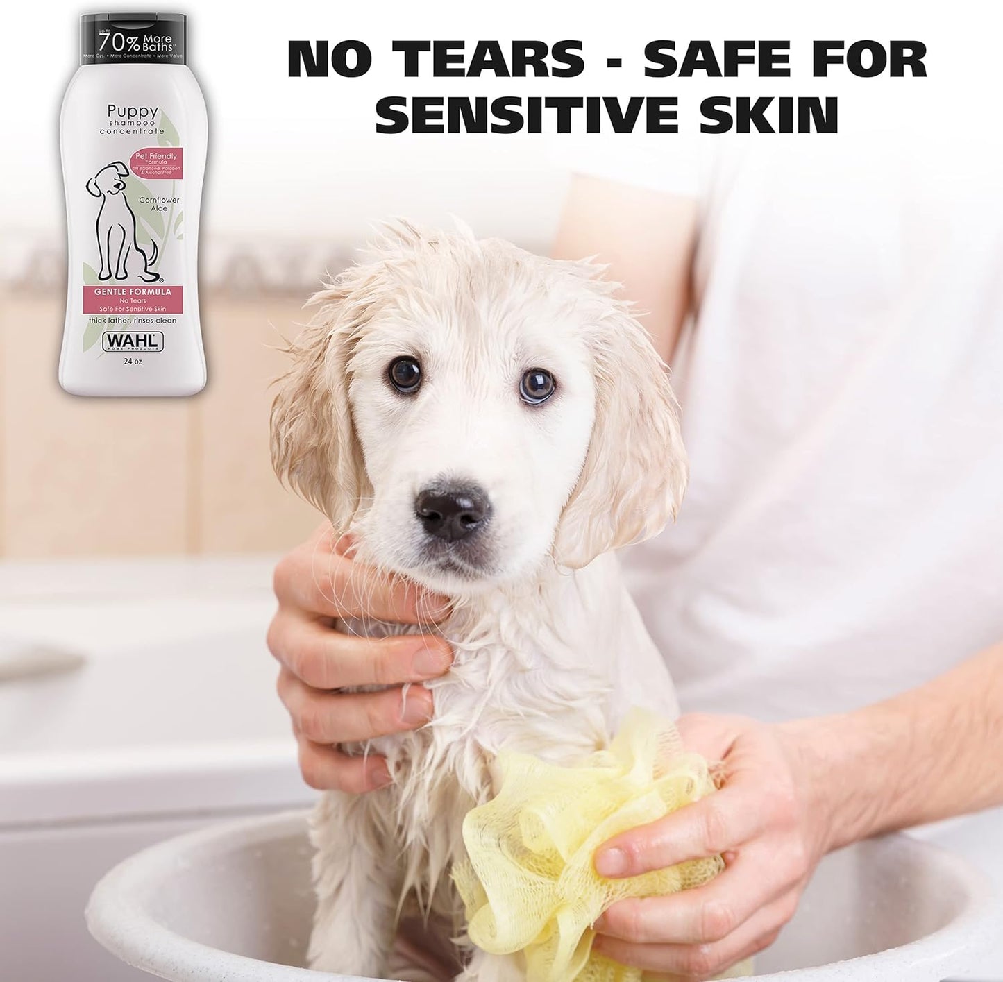 Wahl USA Gentle Puppy Shampoo for Pets – Cornflower Scent for Grooming Dirty Dogs - 24 Oz - Model 820002A