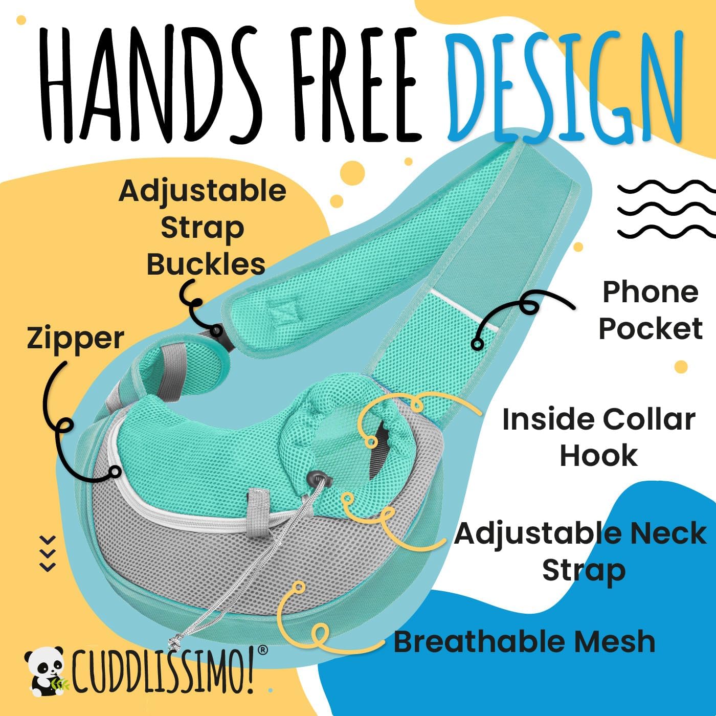 Pet Sling Carrier - Soft Front-Chest Carrying Bag for Small Pets (Ideal for Dogs, Puppies & Cats 6–10 lbs) - Carefully Sized for Yorkshire Terrier, Maltese, Toy Poodle, Papillon -(Teal-L)