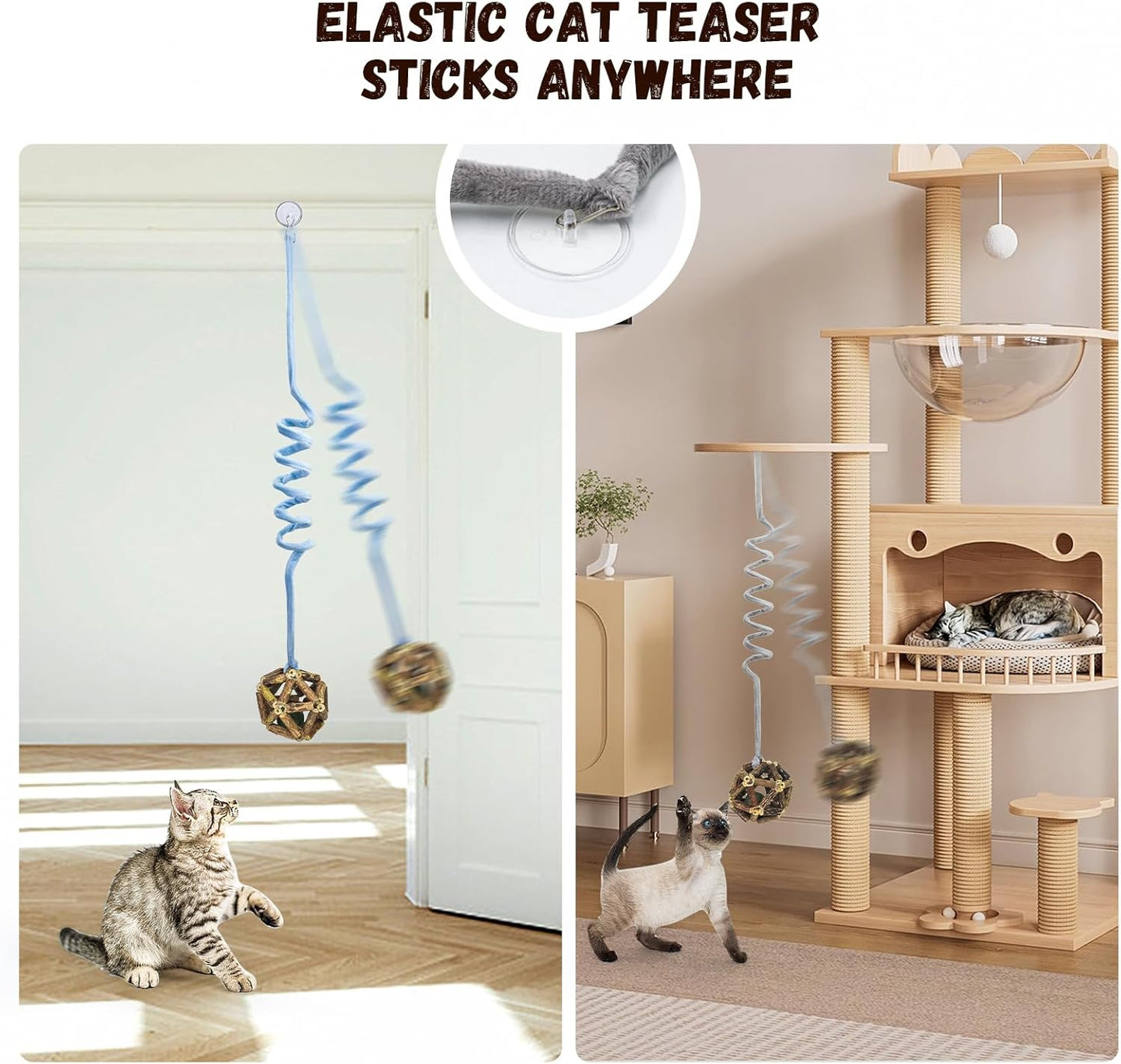 Hanging Retractable Catnip Cat Spring Toys,Fluffy Ball Cat Toys with Bell,6 Pack Hanging Interactive Teaser for Indoor Kittens,Promotes Exercise, Chase & Play, Kitten-Safe Bouncy Fun (Ball)