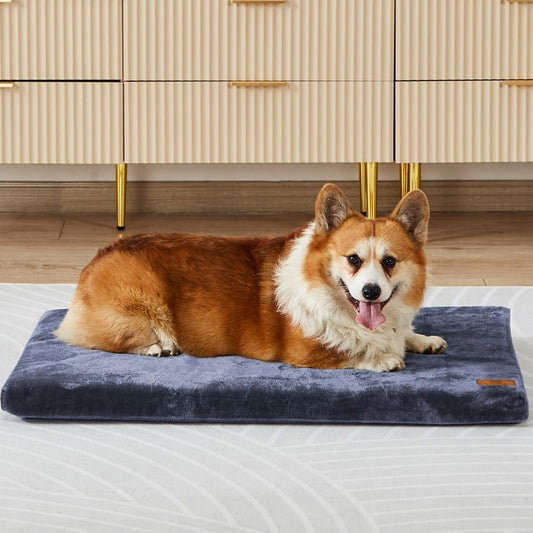 Dog Bed Medium Size Dogs - 30-inch Dog Crate Pad with Removable Washable Cover and Waterproof Lining - Memory Foam Kennel Mat - Reversible Pet Bed (Cool & Warm), Dark Grey
