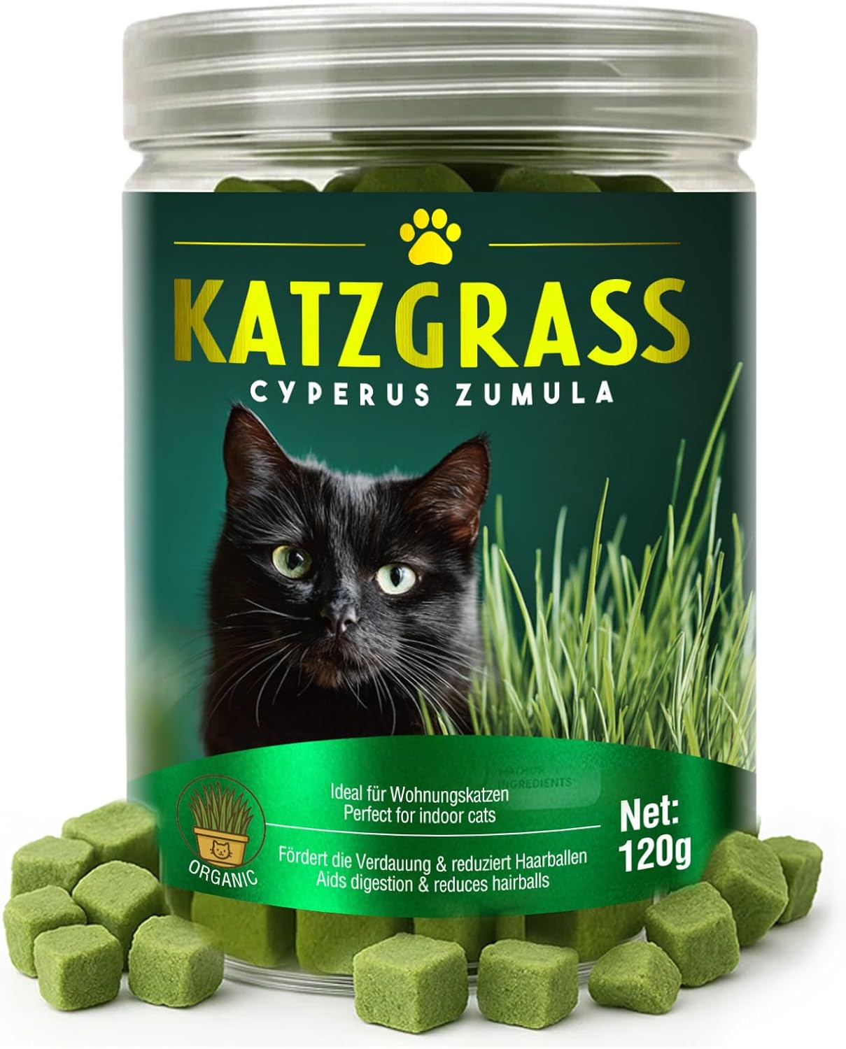 Natural Cat Grass Treats for Indoor Cats | Salmon & Catnip Dental Snacks | Hairball Control & Teeth Cleaning | Freeze-Dried Training Rewards