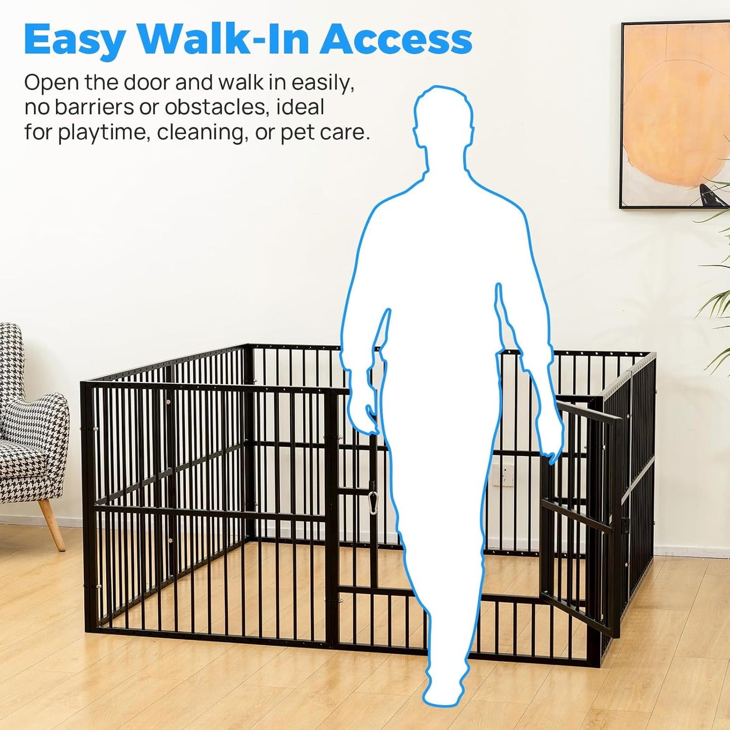 Dog Playpen - 32" Height Dog Pen, Heavy Duty Puppy Pen with Door, Safe & Sturdy, Easy Assemble for Indoor/Outdoor Pet Playpen (8 Panels with Door, Black)