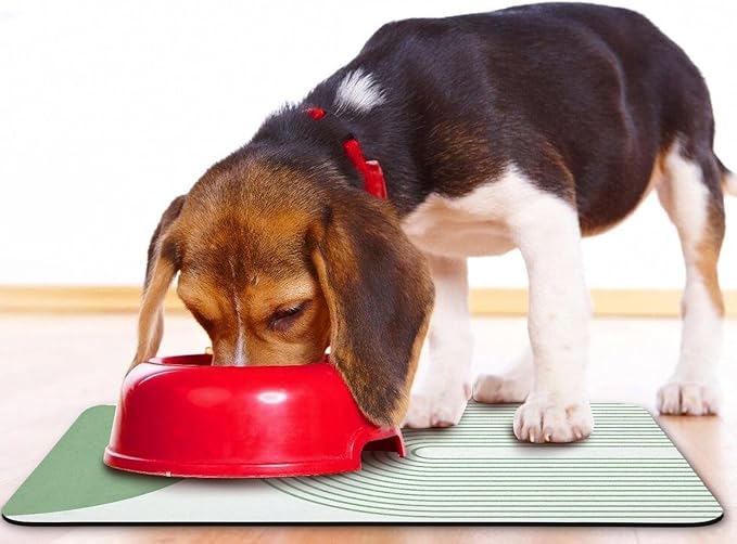 Dog Food Mats for Floors Waterproof, Cat Water Bowl Mats Pet Feeding Absorbent Mat Placemats for Food and Water Green Bohemia 24 * 32 inch