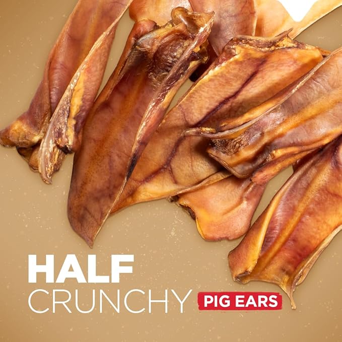 Natural Farm Half Pig Ears for Dogs (50-Pack), One Ingredient: Natural Pigs Ears, Air Dried, Long-Lasting & Highly Digestible Treats, Great for Puppy and Large/Medium Dogs