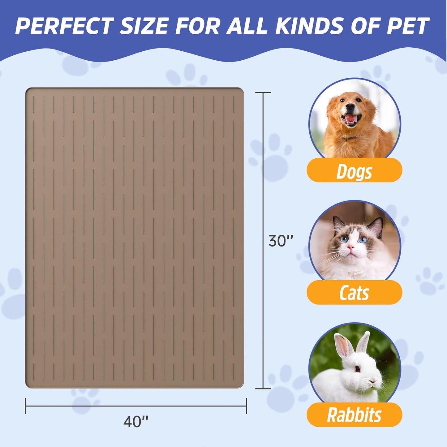 Large Dog Mats for Food and Water, 40"x30" Waterproof Pet Food Mats for Floor Nonslip Silicone Bowl Mats with Raised Edges