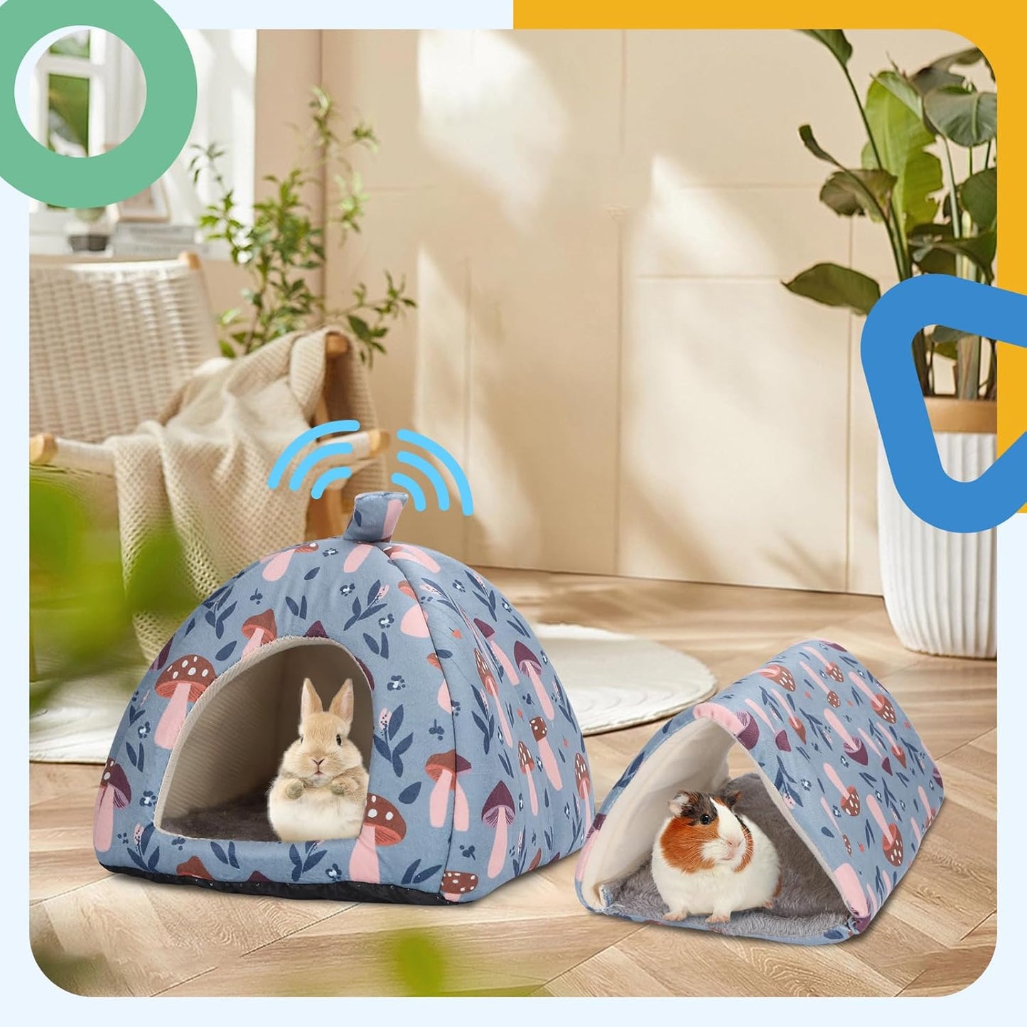 2-Pack Guinea Pig Hideout with Tunnel for Small Animals(Guinea Pig Bedding Warm & Lightweight, Easy to Clean)