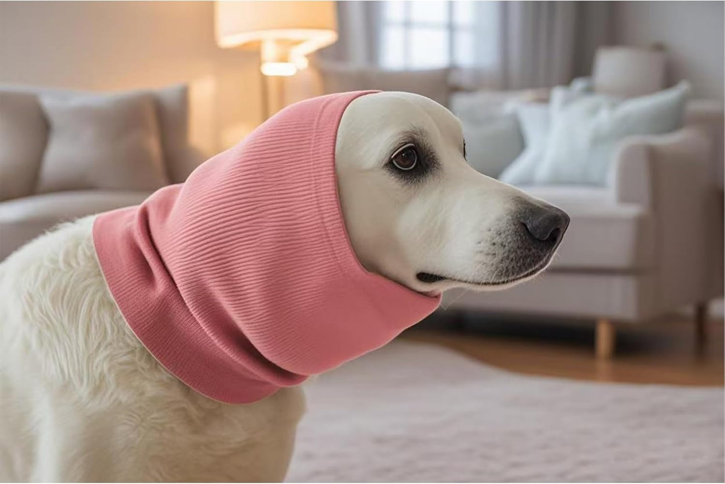 Dog Ear Wrap, Dog Ear Head Wrap Anxiety Relief – Noise Canceling for Fireworks, Thunderstorms, Pet Grooming & Force Drying (Pink M)