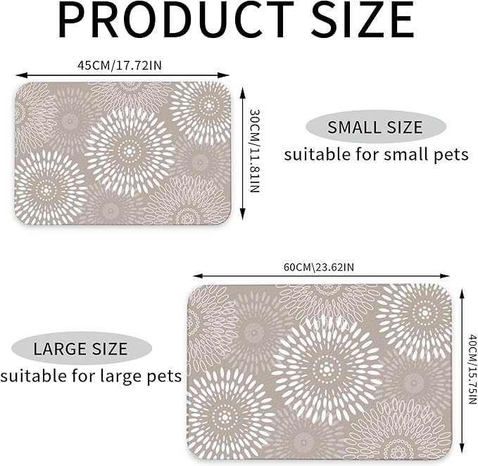 Quick-Dry Absorbent Dog Food Mat 12x18 Inch Retro Modern Geometric Aesthetic Non-Slip Pet Cat Feeding Mat with Waterproof Backing Training Mat for Pets（Khaki）