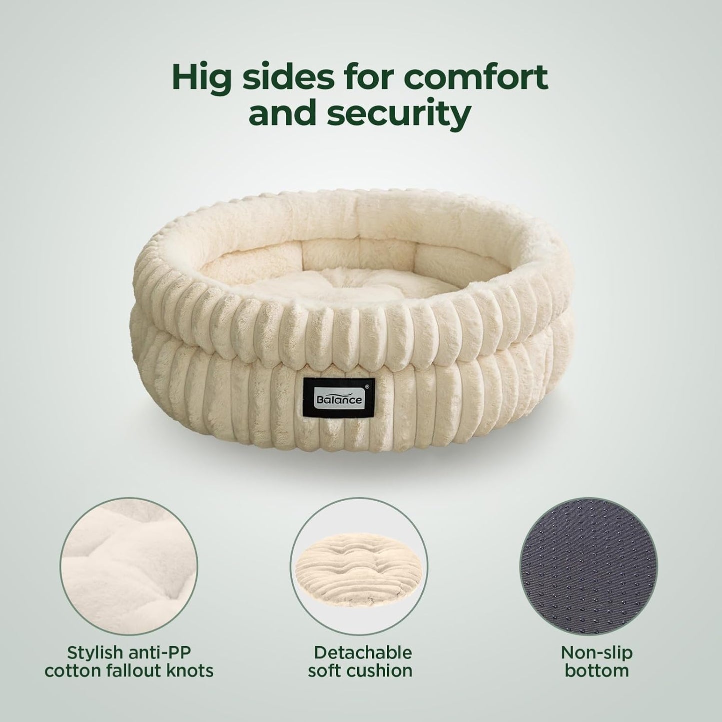 BALANCE Cat Bed Kitten Bed, Washable Round Cat Beds for Indoor Cats,Super Soft Plush Faux Fur Pet Bed for Puppy and Kitten with Anti-Slip Bottom