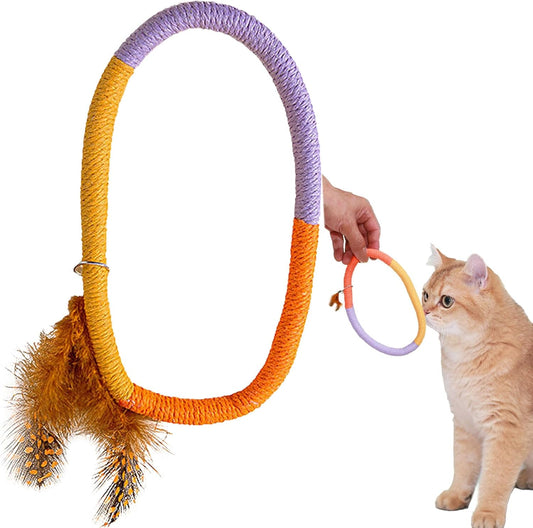 Cat Toys Chew Rope Loops with Refillable Natural Catnip, Safe Teeth Cleaning Toy with Feather for Indoor Kittens, Interactive Cat Enrichment Toy for Bored Indoor Adult Cats
