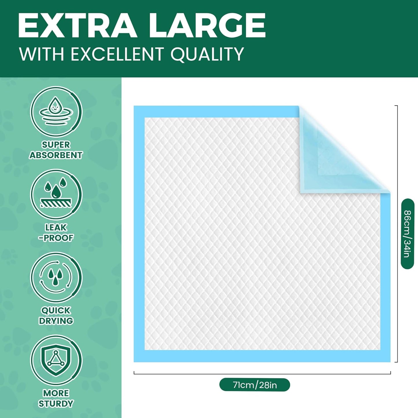 60 Count Extra Large Dog Pee Pads 28" x 34", Super Absorbent X-Large Puppy Pads Disposable Dogs Training Pads, Quick Drying Leak-Proof Dog Potty Pads for Doggies Puppies Cats (50-Count (Regular))