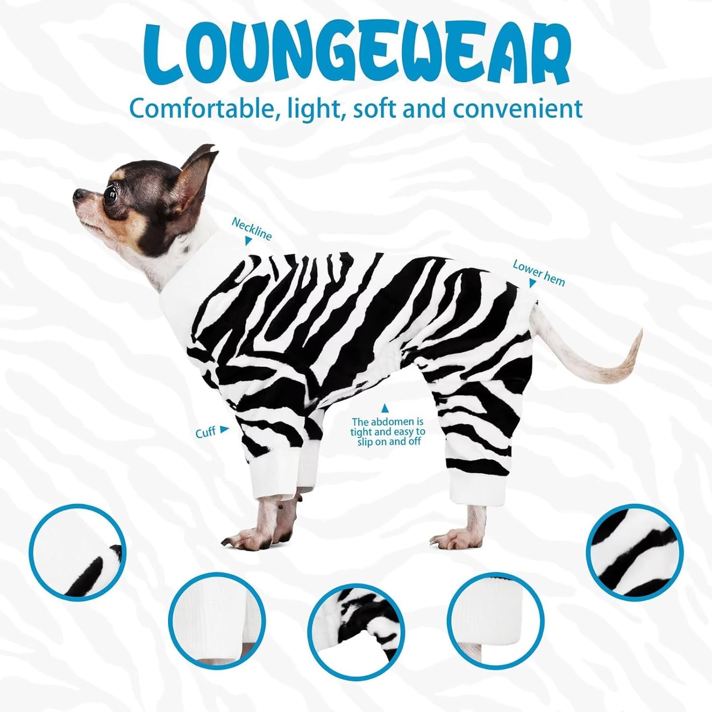 Adorable Zebra Print Dog Pajamas – Lightweight, Cozy Four-Legged Outfit for Small to Large Dogs and Cats, Soft and Snuggly Pet Wear for Everyday Comfort and Cuteness.Black XL