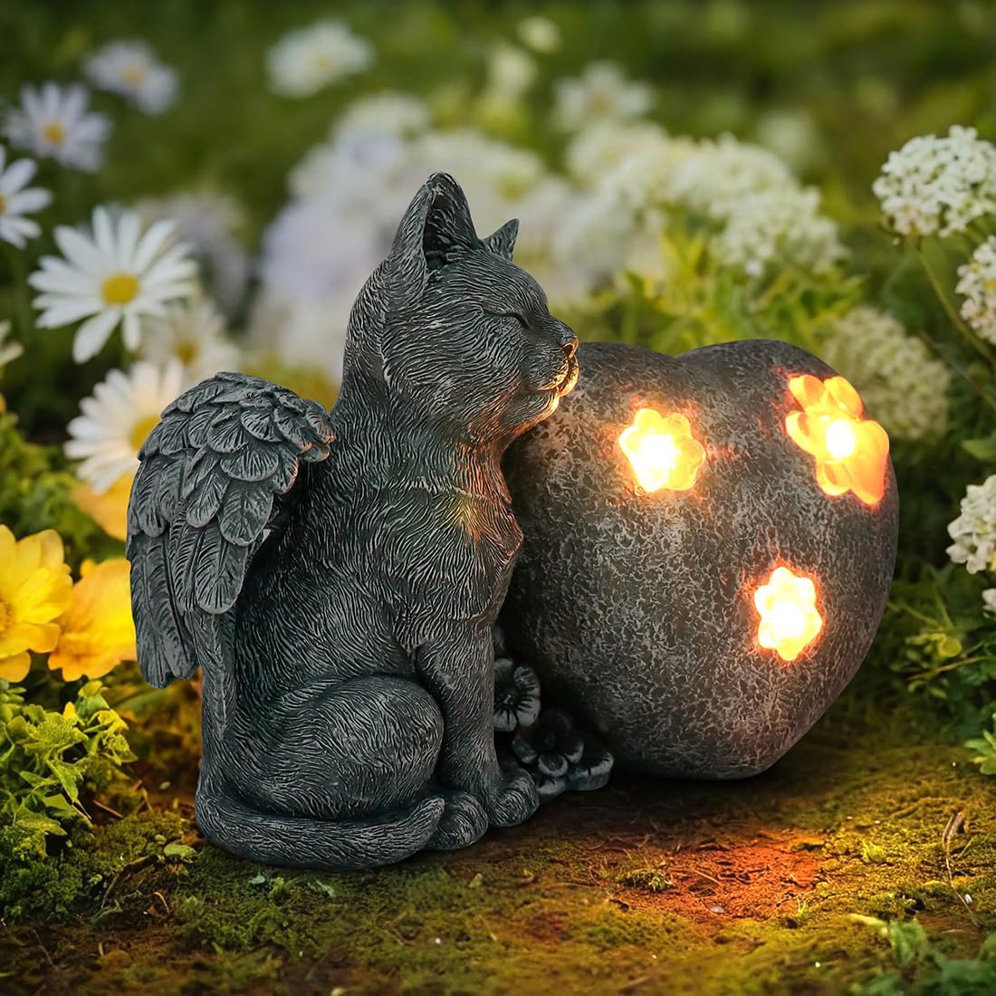Pet Memorial Stone Marker for Cat Garden Stone, Solar Cat Grave Marker Stone Headstone Tombstone, Cat Sympathy Gifts Loss of Cat Memorial Outdoor