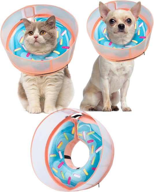 Inflatable Dog Cone Collar with Enhanced Anti-Licking, Soft Neck Donut for Dogs Cats, Recovery Pet Cone Collar After Surgery for Large Medium Small Dogs (Donut Blue, Medium)