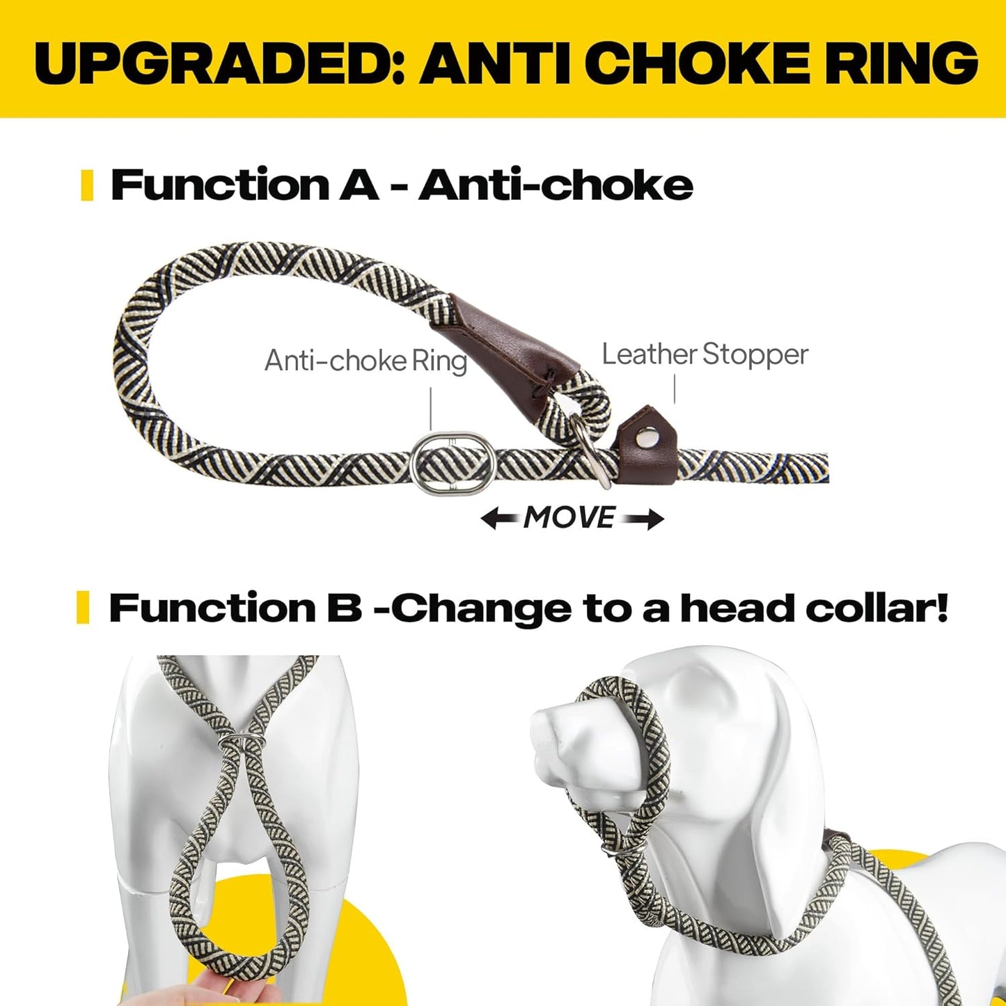 Fida Durable Slip Lead Dog Leash, 6 FT x 3/8" Heavy Duty Comfortable Strong Rope Slip Lead for Small Dogs and Puppies, No Pull Pet Training Leash with Highly Reflective(3/8", Grey)