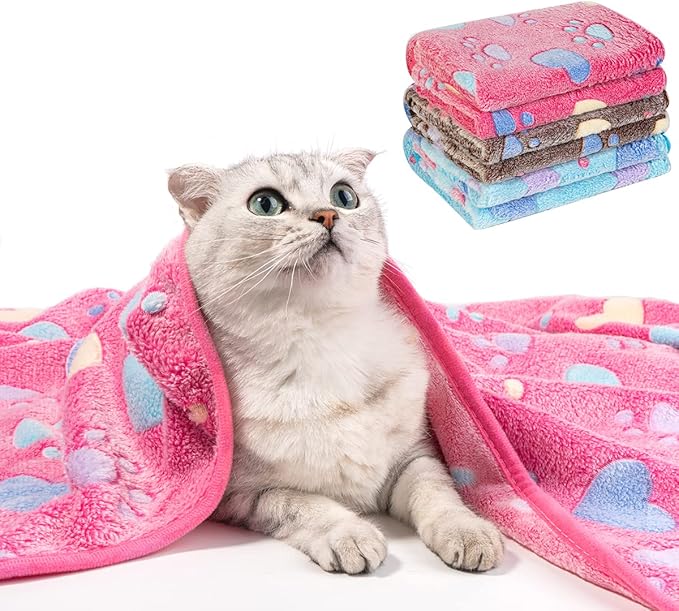 Pet Soft 1 Pack 3 Pet Blankets for Dogs - Fluffy Cats Dogs Blanket for Small Medium & Large Dog, Cute Print Pet Throw Puppy Blankets Fleece (Heart, 3M)