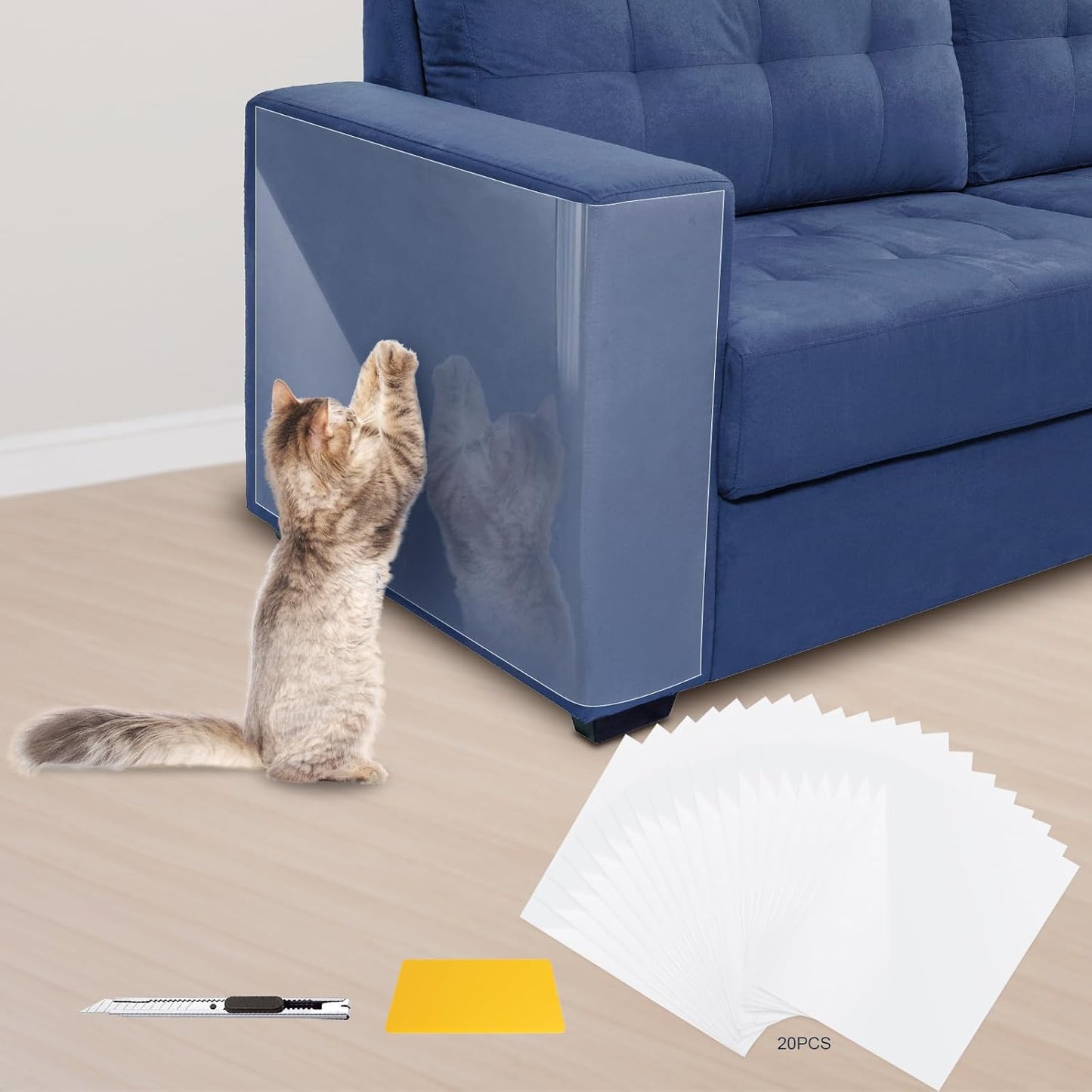 Eunice Cat Scratch Furniture Protectort, 17 x 11.8 in 20 Pack Couch Protector from Cat Claws,Self-Adhesive Tape for Furniture - Easy to Remove Anti Scratch Protector