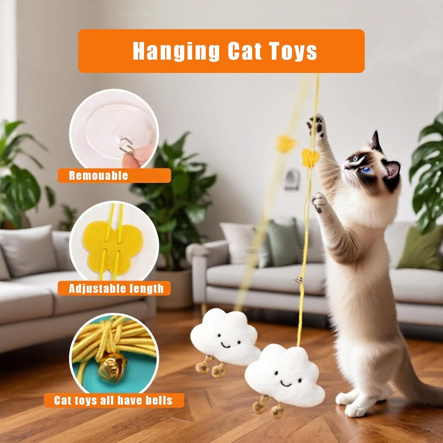 Interactive Cat Toys for Indoor Cats - Includes Wand, Feather, Hanging & String Toy