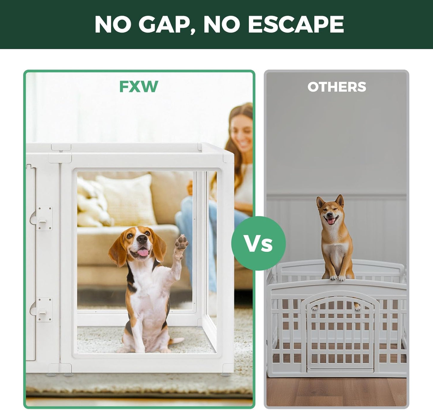 FXW AuraSpace Acrylic Indoor Dog Playpen for Medium Dogs, 35 Inch, 6 Panels, White