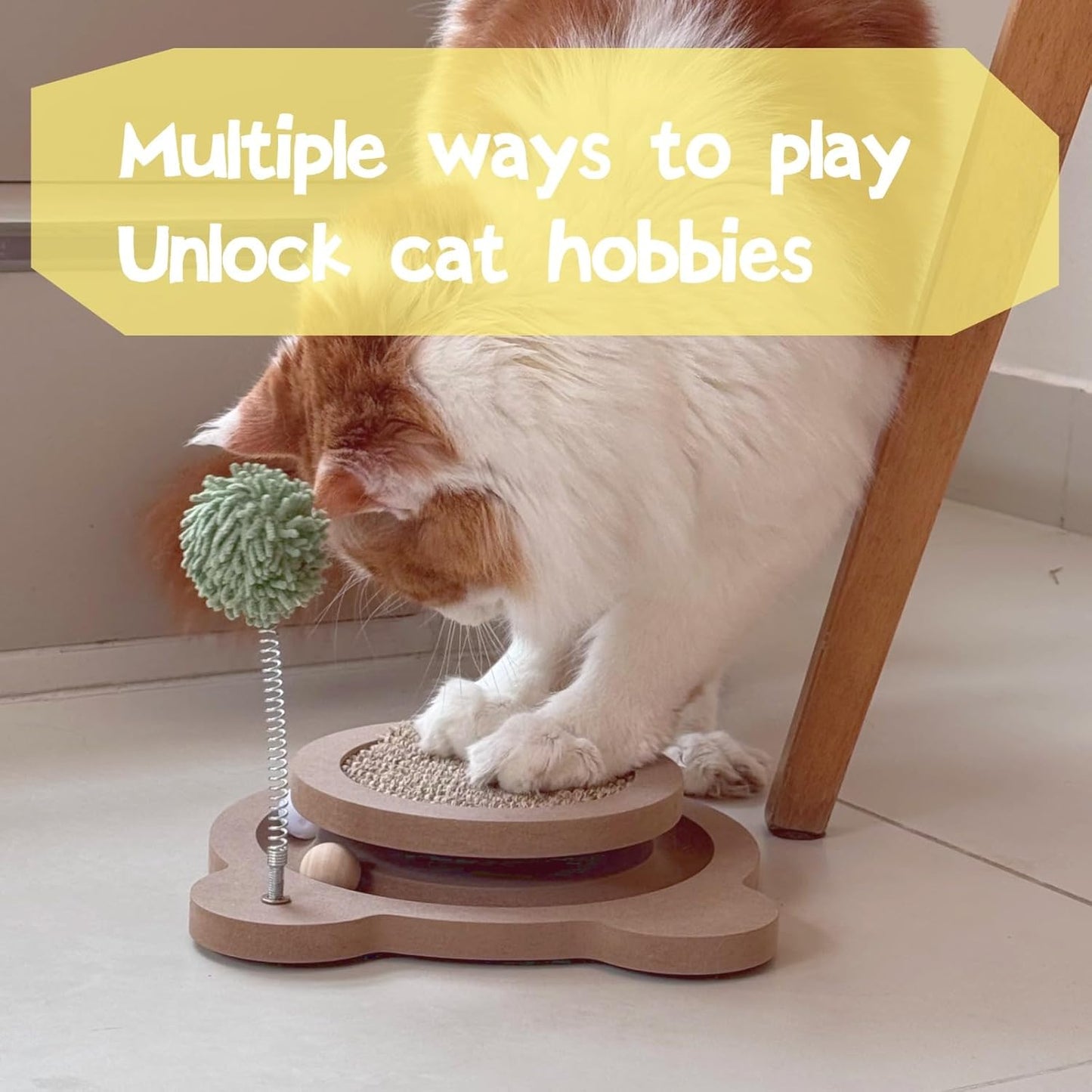 Cute Cat Scratcher,Interactive Scratcher Toys for Indoor Cats and Kitten Natural Sisal Cat Scratch Mats Track Balls Spring Toy,for Bored Cats self Play