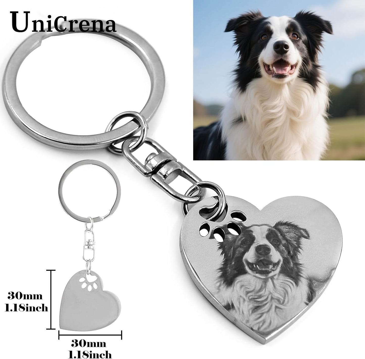 Engraved Dog Keychain Personalized - Custom Pet Picture Keychain Memorial Gifts for Dog Cat Lovers