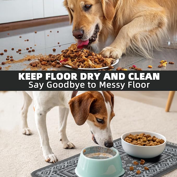 PUPTECK Dog Food Mat, Absorbent Pet Cat Feeding Mat for Food and Water Bowls, Anti-Slip Dog Placemat for Floors Waterproof, Pet Supplies Accessories, Gray S